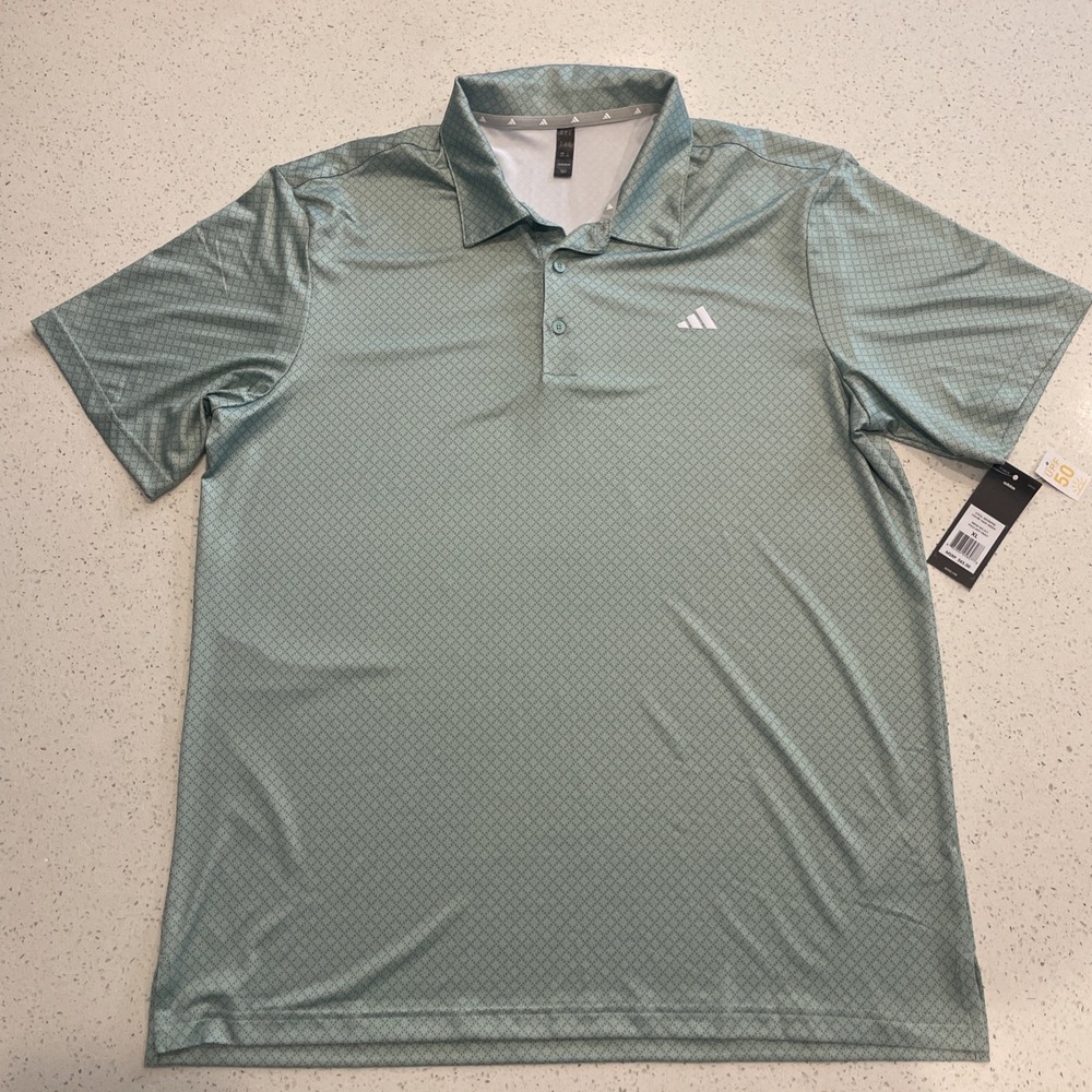 NWT ADIDAS Ultra Polo Dot Print Golf Shirt XL Green‎ Standard Fit UPF 50 AOP